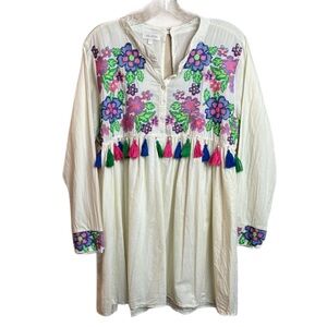 Velzera Large Off White Embroider Cross Stitch Floral Tassel Johnny Was Vibes